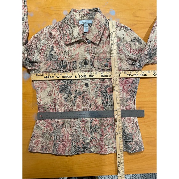Analogy Paisley Print Embroidered Fitted Stretch Cotton Jacket Brown Tan Red M - Picture 7 of 7